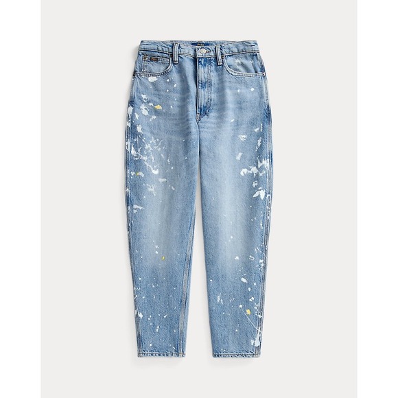Polo Ralph Lauren Denim - Polo Ralph Lauren Paint Splatter Curved Tapered Leg Jeans Womens Blue High Rise
